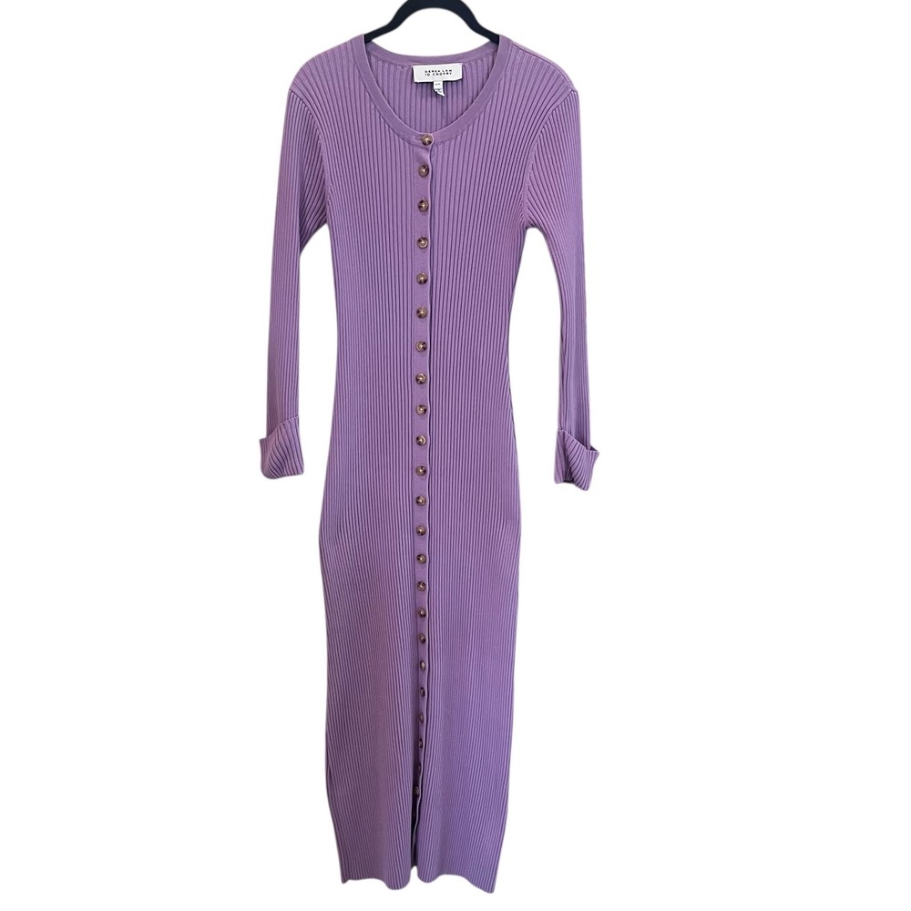 Derek Lam 10 Crosby Avianna Ribbed Knit Sweater Shirt Dress Lilac Button Down XL